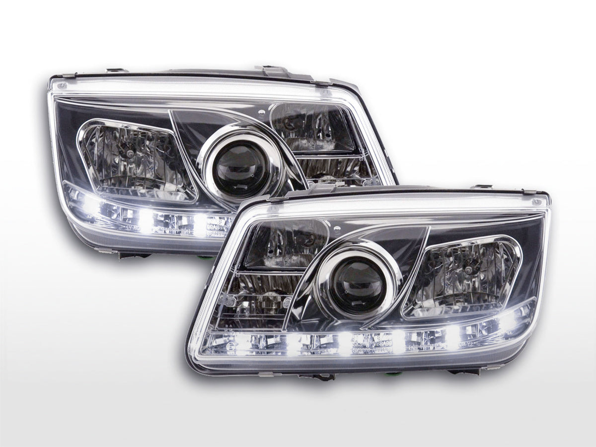 Scheinwerfer Set Daylight LED Tagfahrlicht VW Bora 98-05 chrom Scheinwerfer Set Daylight LED Tagfahrlicht VW Bora 98-05 chrom